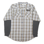 TIMBERLAND Mens Blue Beige Check Cotton Blend Shirt XL Casual Layered Look