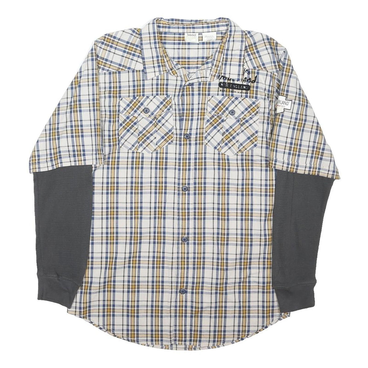 TIMBERLAND Mens Blue Beige Check Cotton Blend Shirt XL Casual Layered Look