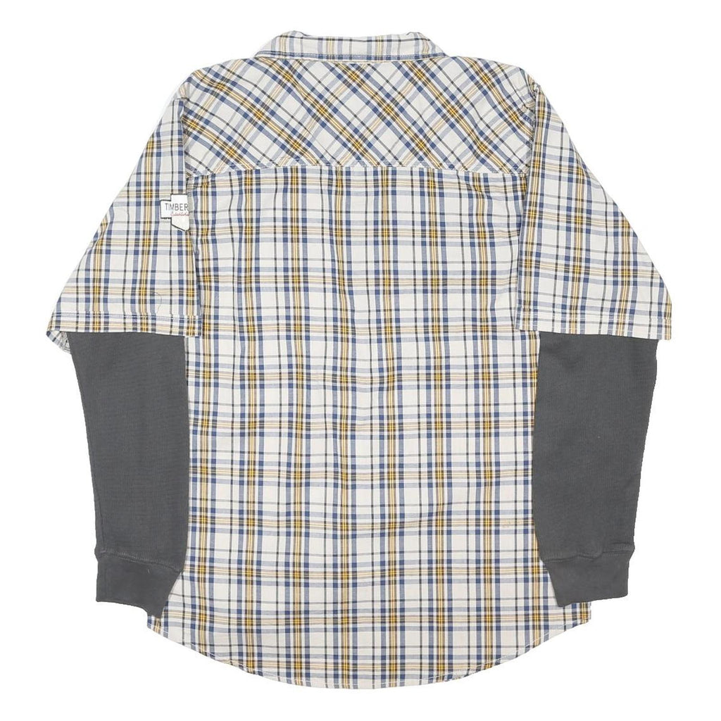 TIMBERLAND Mens Blue Beige Check Cotton Blend Shirt XL Casual Layered Look