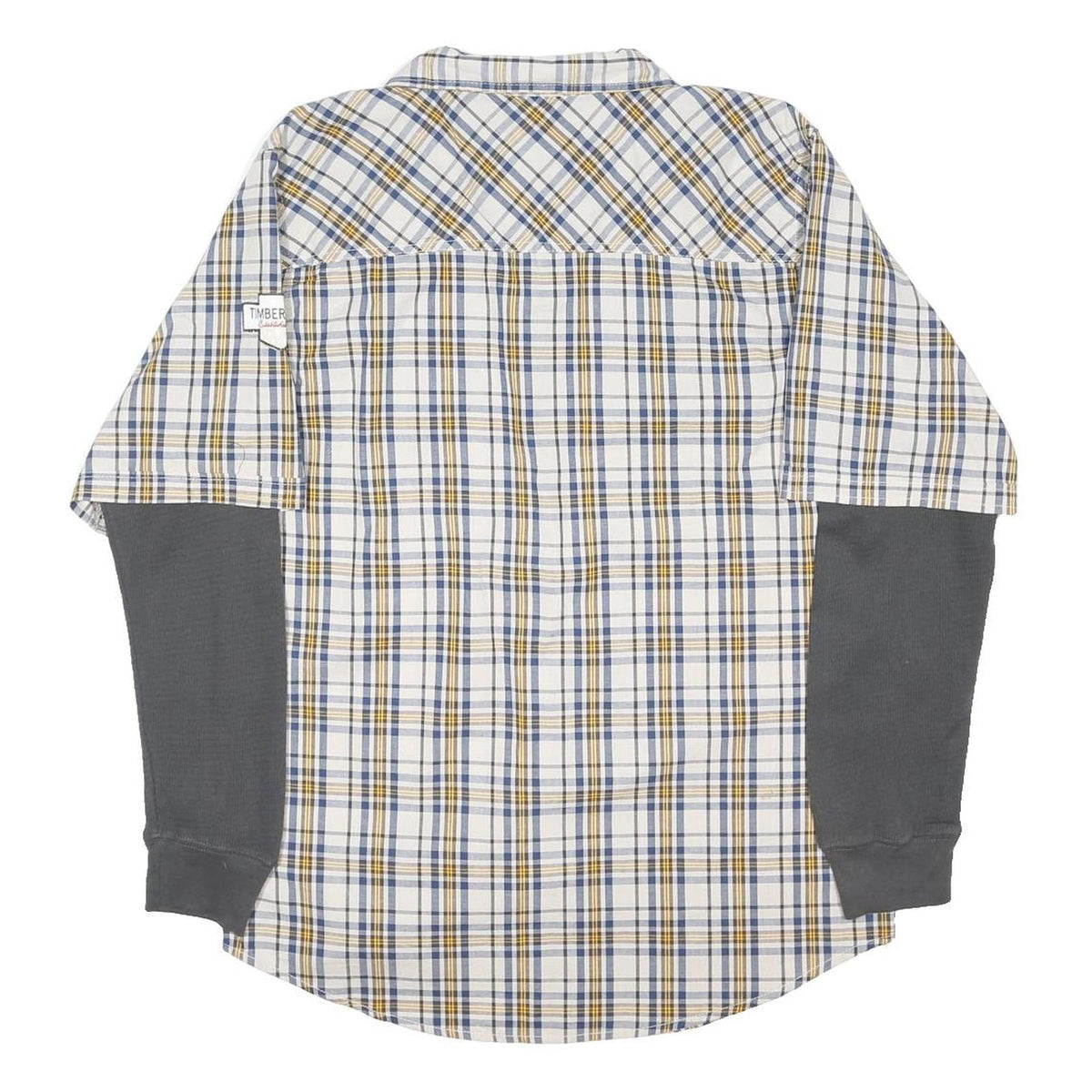 TIMBERLAND Mens Blue Beige Check Cotton Blend Shirt XL Casual Layered Look