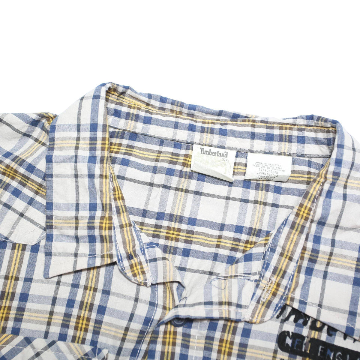 TIMBERLAND Mens Blue Beige Check Cotton Blend Shirt XL Casual Layered Look