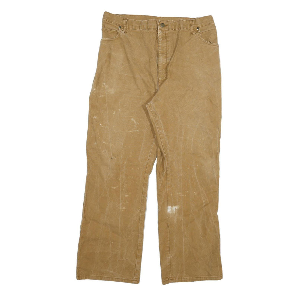 DICKIES Mens Regular Fit Beige Cotton Blend Straight Leg Trousers W34 L29