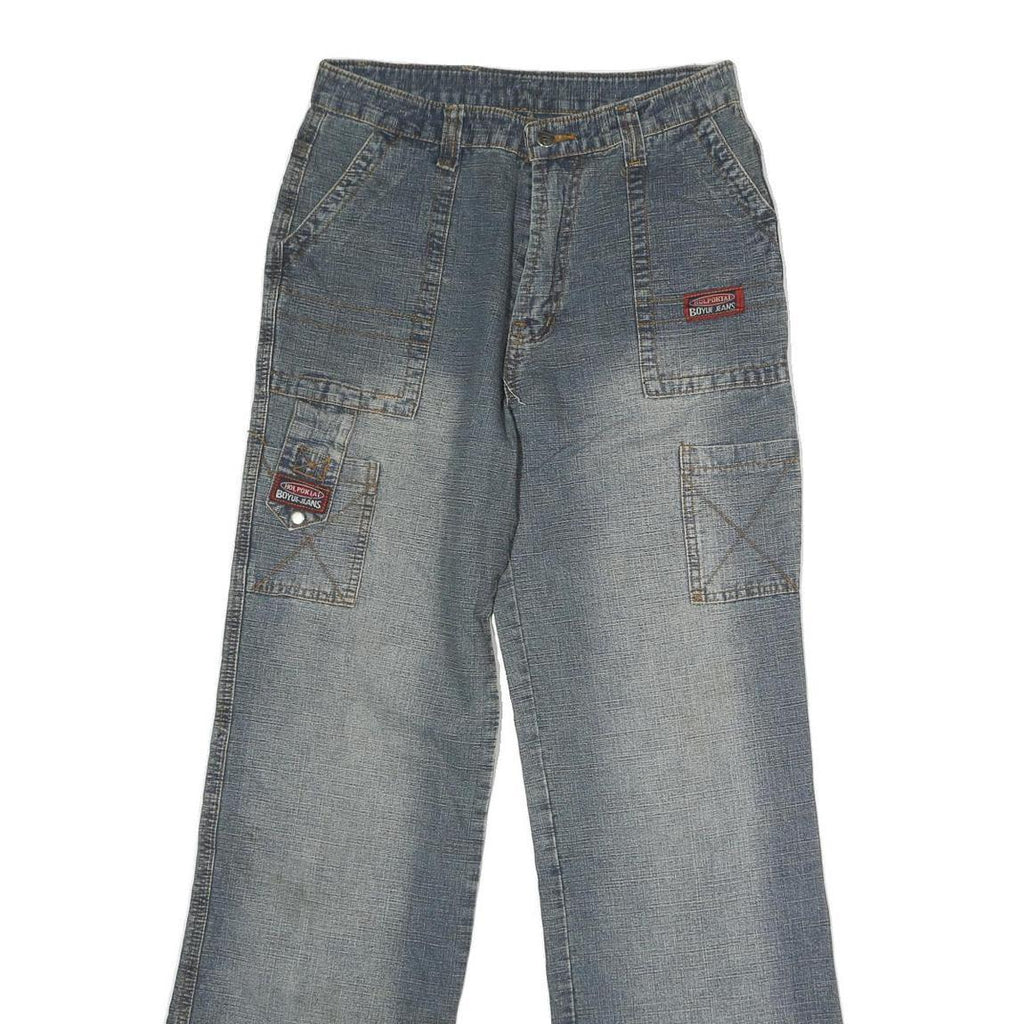 BOYUE JEANS Mens Jeans Blue Regular Straight Denim Rinse W28 L30 Casual Wear