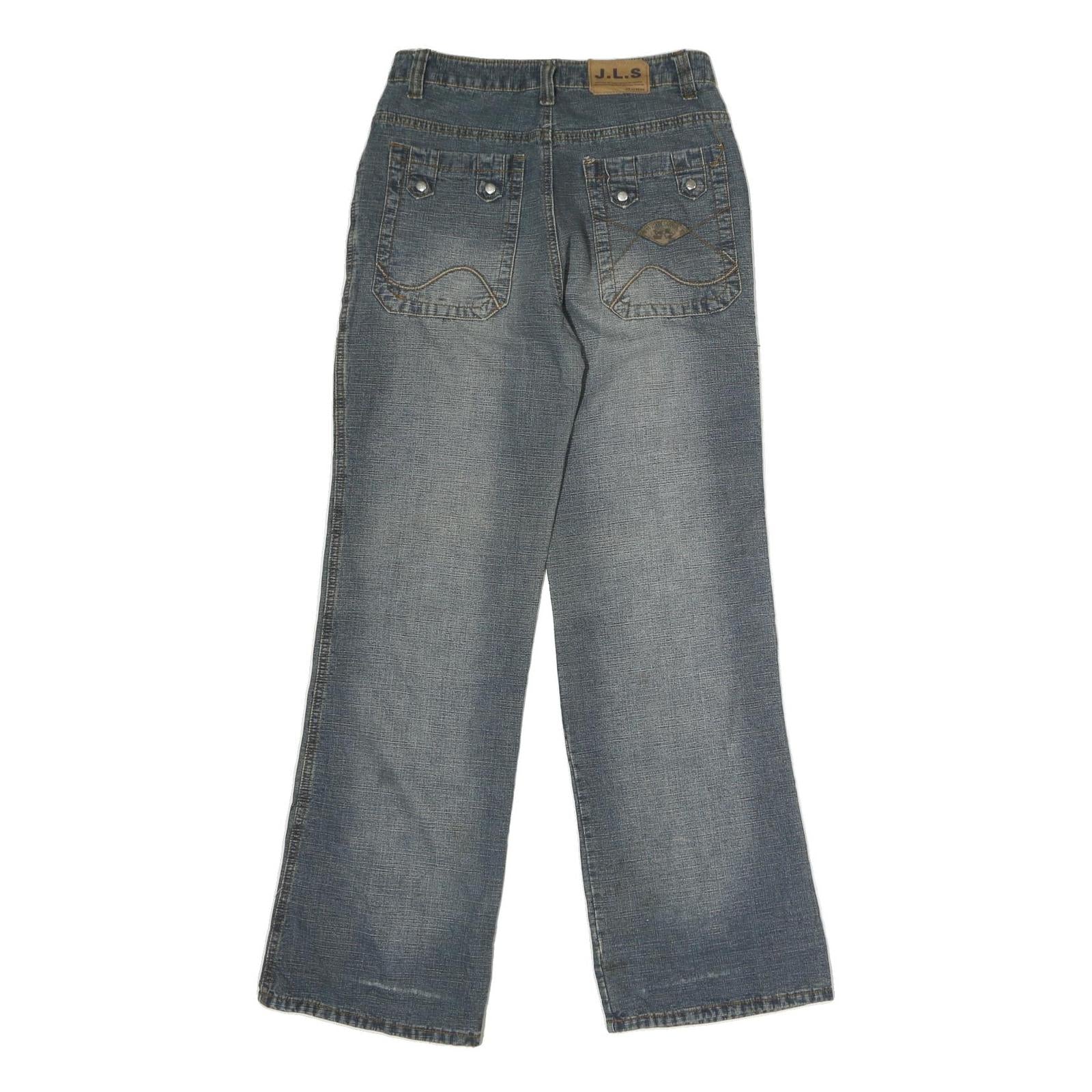 BOYUE JEANS Mens Jeans Blue Regular Straight Denim Rinse W28 L30 Casual Wear