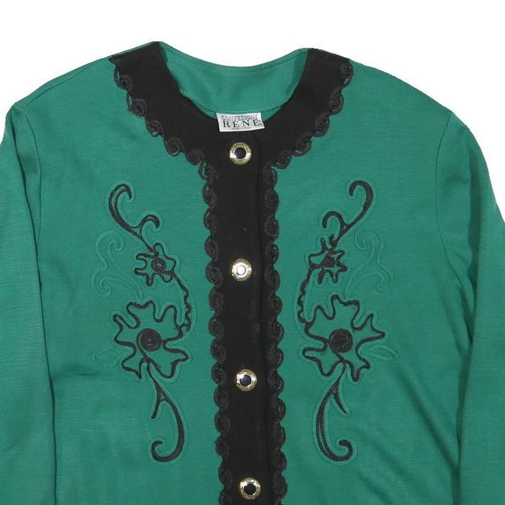 CONFEZIONI RENE Womens Green & Black Cotton Blend Jacket L Button Plain
