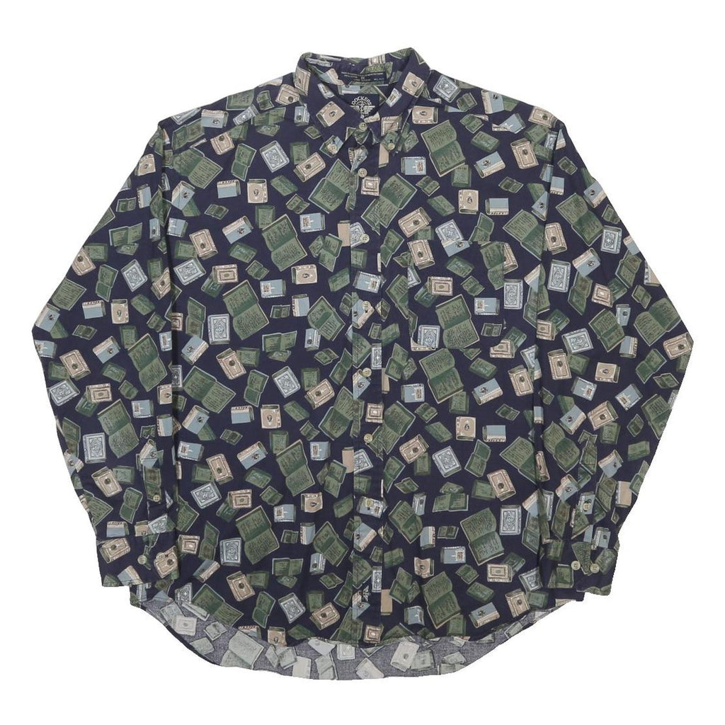 DOCKERS Mens Navy Blue Novelty Print Shirt M Casual Cotton Comfortable