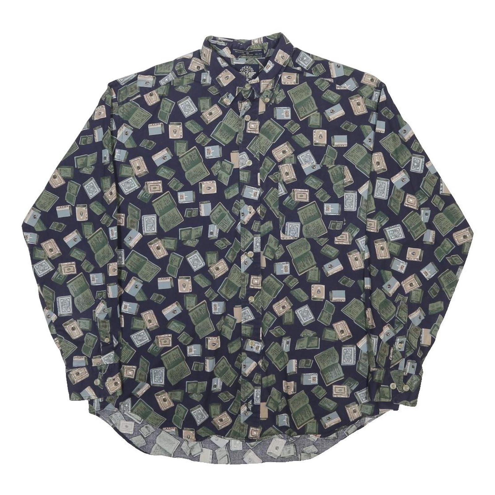 DOCKERS Mens Navy Blue Novelty Print Shirt M Casual Cotton Comfortable