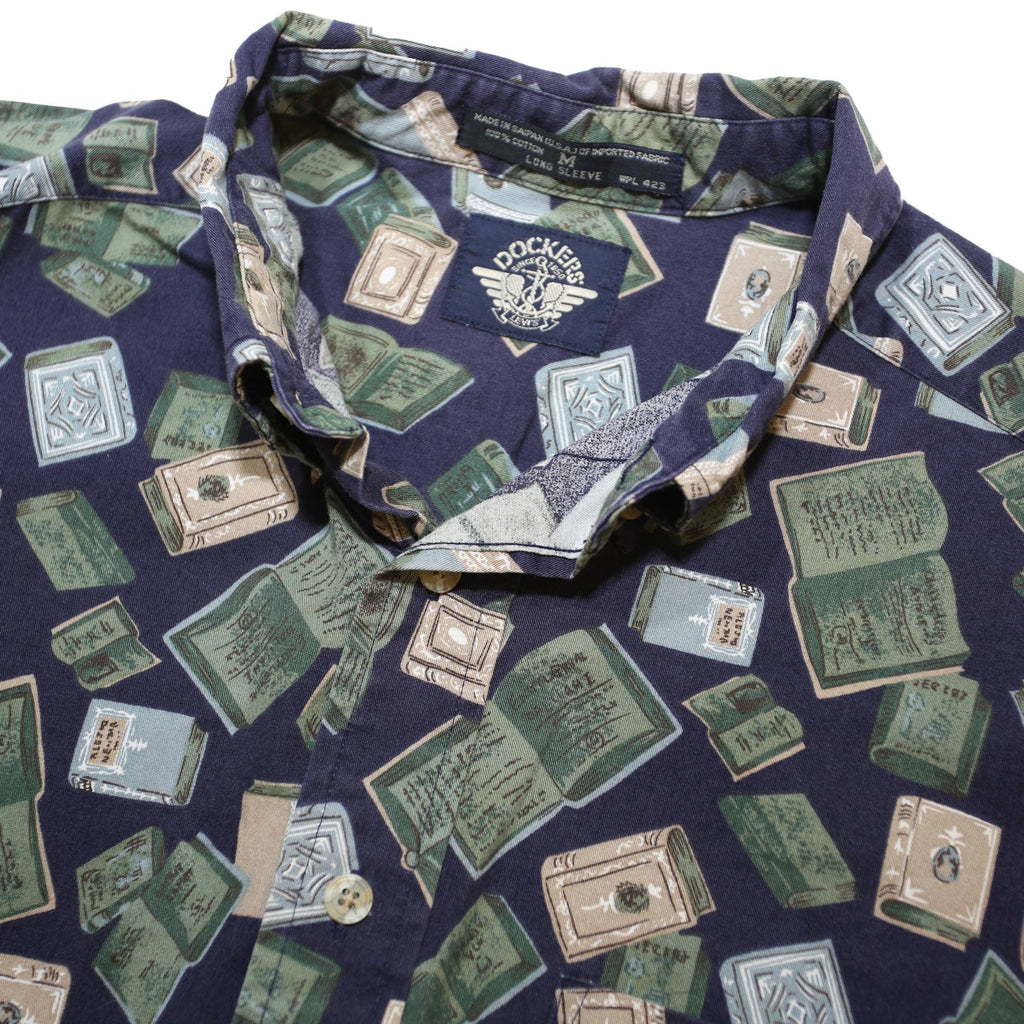 DOCKERS Mens Navy Blue Novelty Print Shirt M Casual Cotton Comfortable