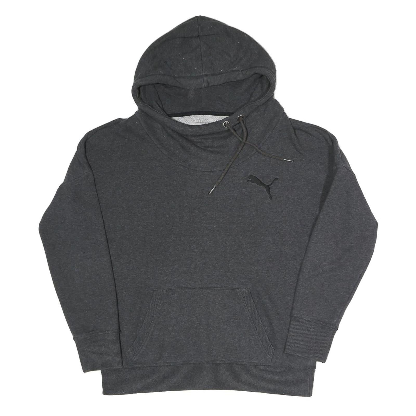 PUMA Womens Charcoal Grey Hoodie UK 14 Cotton Blend Pullover Casual Sweatshirt