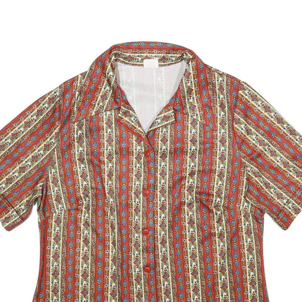 Womens Red Floral Stripe Button Shirt UK 10 Short Sleeve Vintage Style