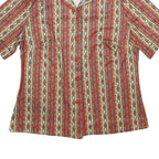 Womens Red Floral Stripe Button Shirt UK 10 Short Sleeve Vintage Style