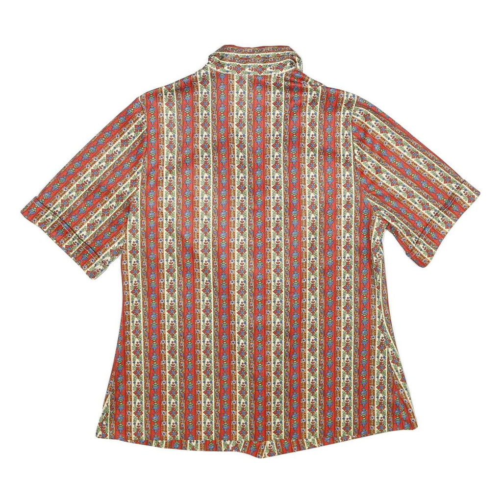 Womens Red Floral Stripe Button Shirt UK 10 Short Sleeve Vintage Style