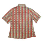 Womens Red Floral Stripe Button Shirt UK 10 Short Sleeve Vintage Style