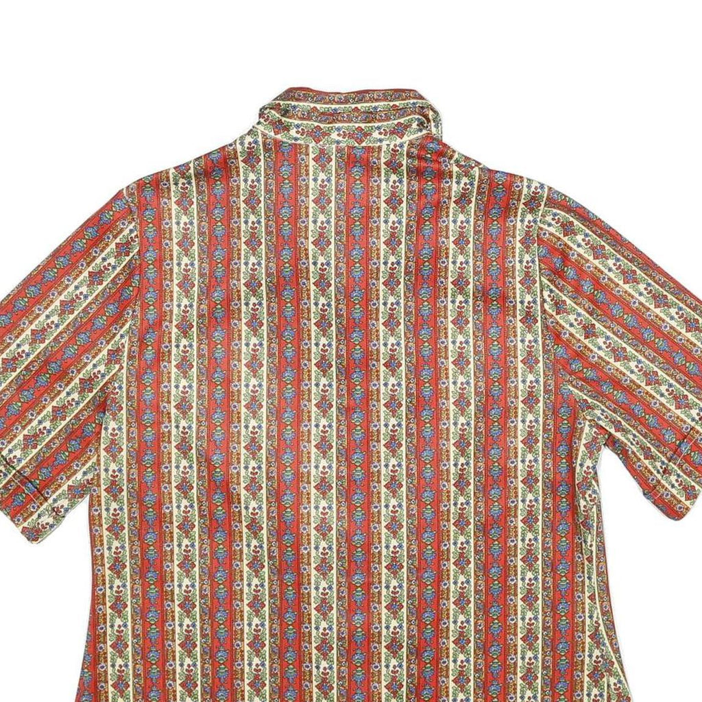 Womens Red Floral Stripe Button Shirt UK 10 Short Sleeve Vintage Style