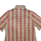 Womens Red Floral Stripe Button Shirt UK 10 Short Sleeve Vintage Style