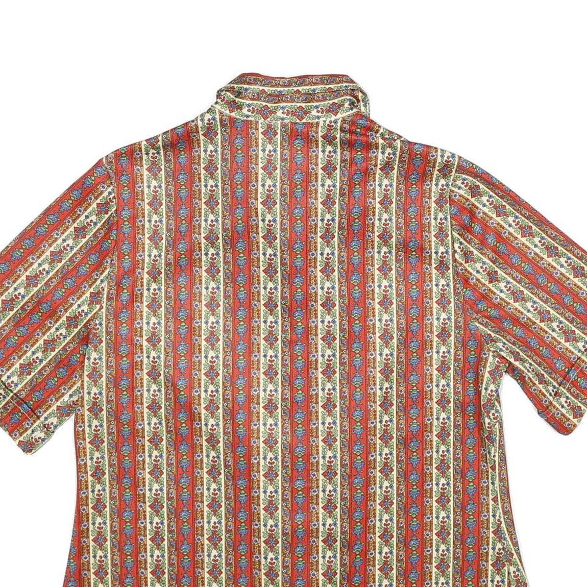 Womens Red Floral Stripe Button Shirt UK 10 Short Sleeve Vintage Style