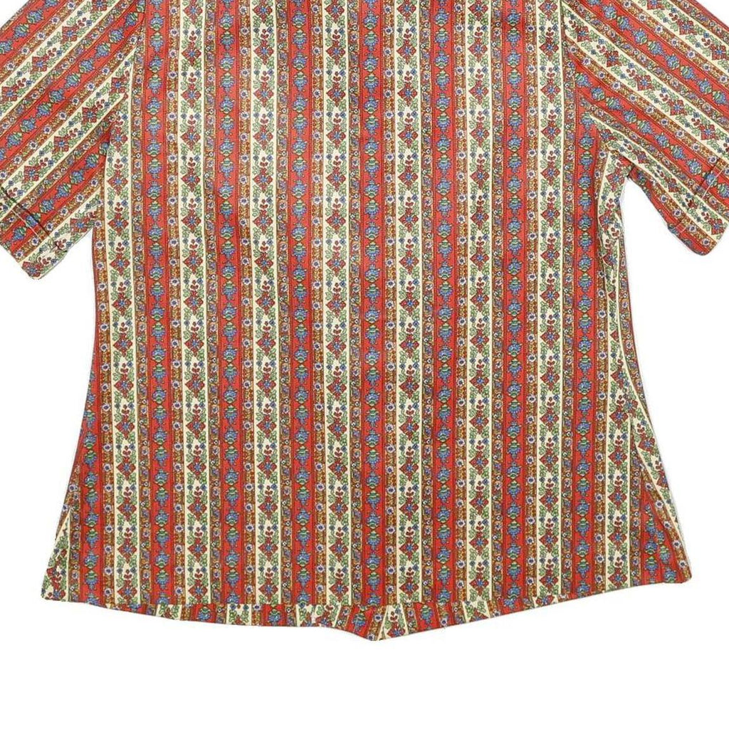 Womens Red Floral Stripe Button Shirt UK 10 Short Sleeve Vintage Style
