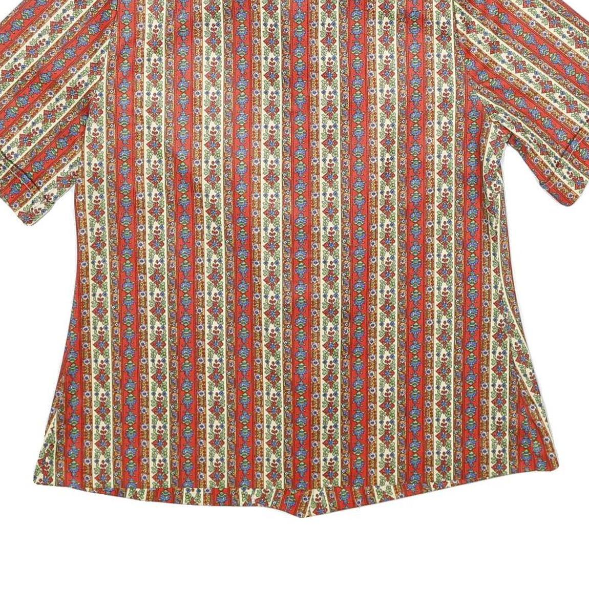 Womens Red Floral Stripe Button Shirt UK 10 Short Sleeve Vintage Style