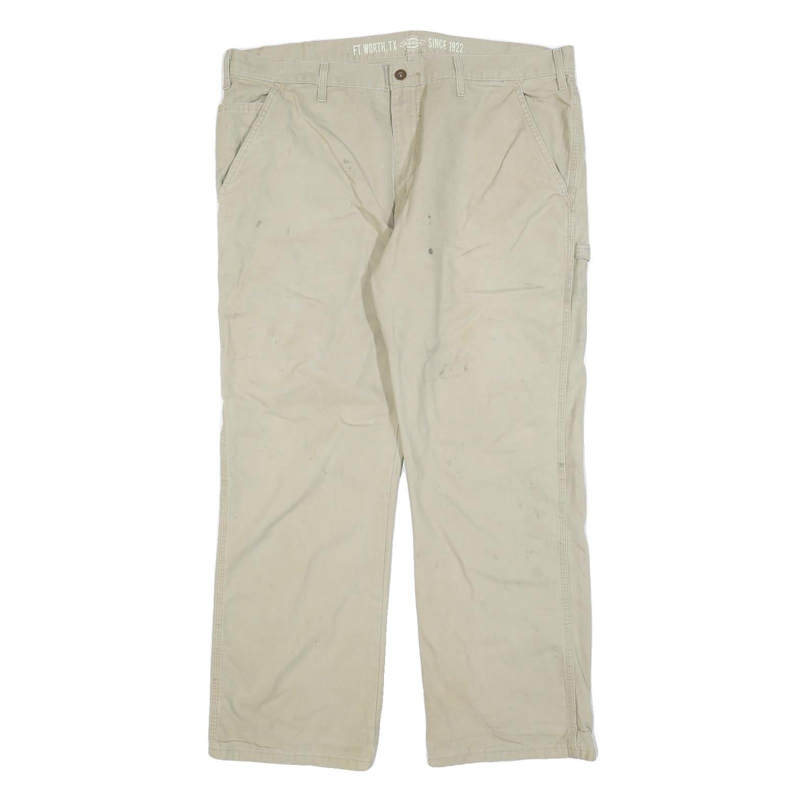 DICKIES Mens Relaxed Beige Jeans Cotton Blend Zip W38 L30 Workwear Carpenter