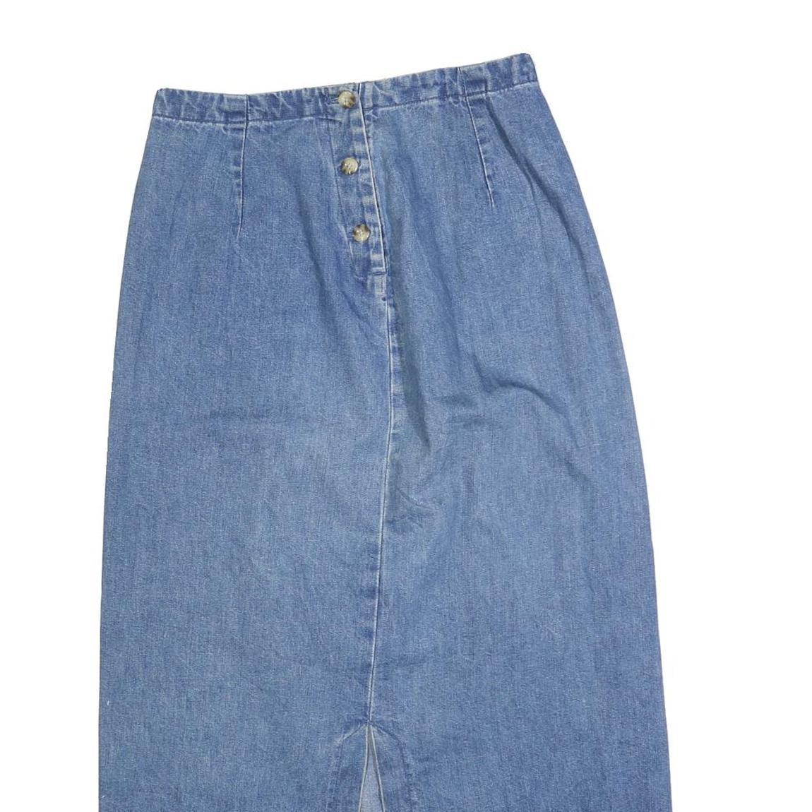EDDIE BAUER Womens Blue Denim Straight Midi Cotton Blend Skirt M Button Front