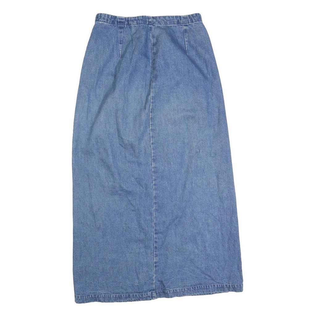 EDDIE BAUER Womens Blue Denim Straight Midi Cotton Blend Skirt M Button Front