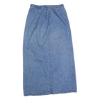 EDDIE BAUER Womens Blue Denim Straight Midi Cotton Blend Skirt M Button Front