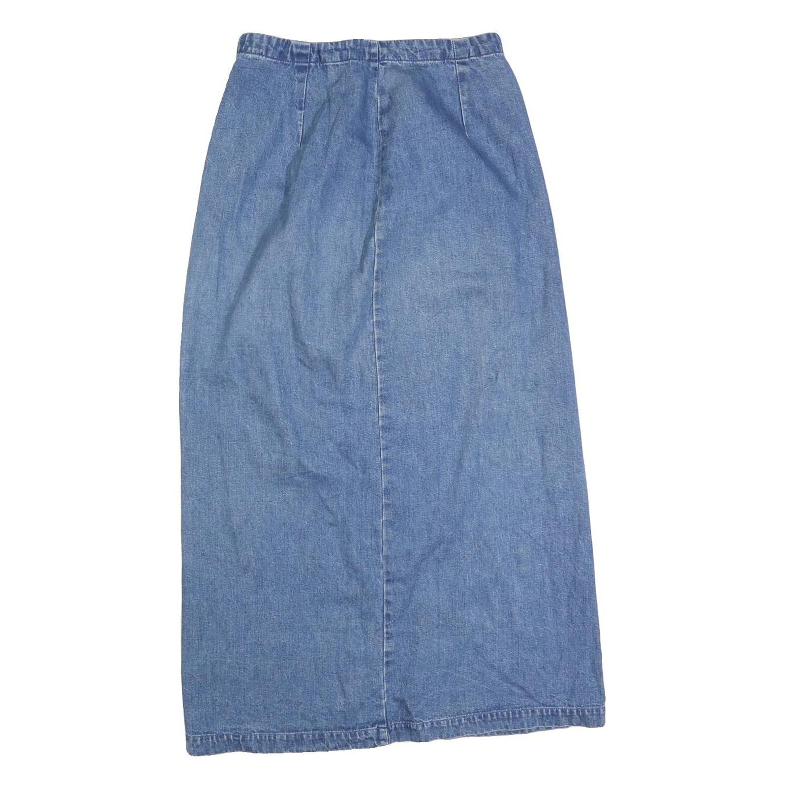 EDDIE BAUER Womens Blue Denim Straight Midi Cotton Blend Skirt M Button Front