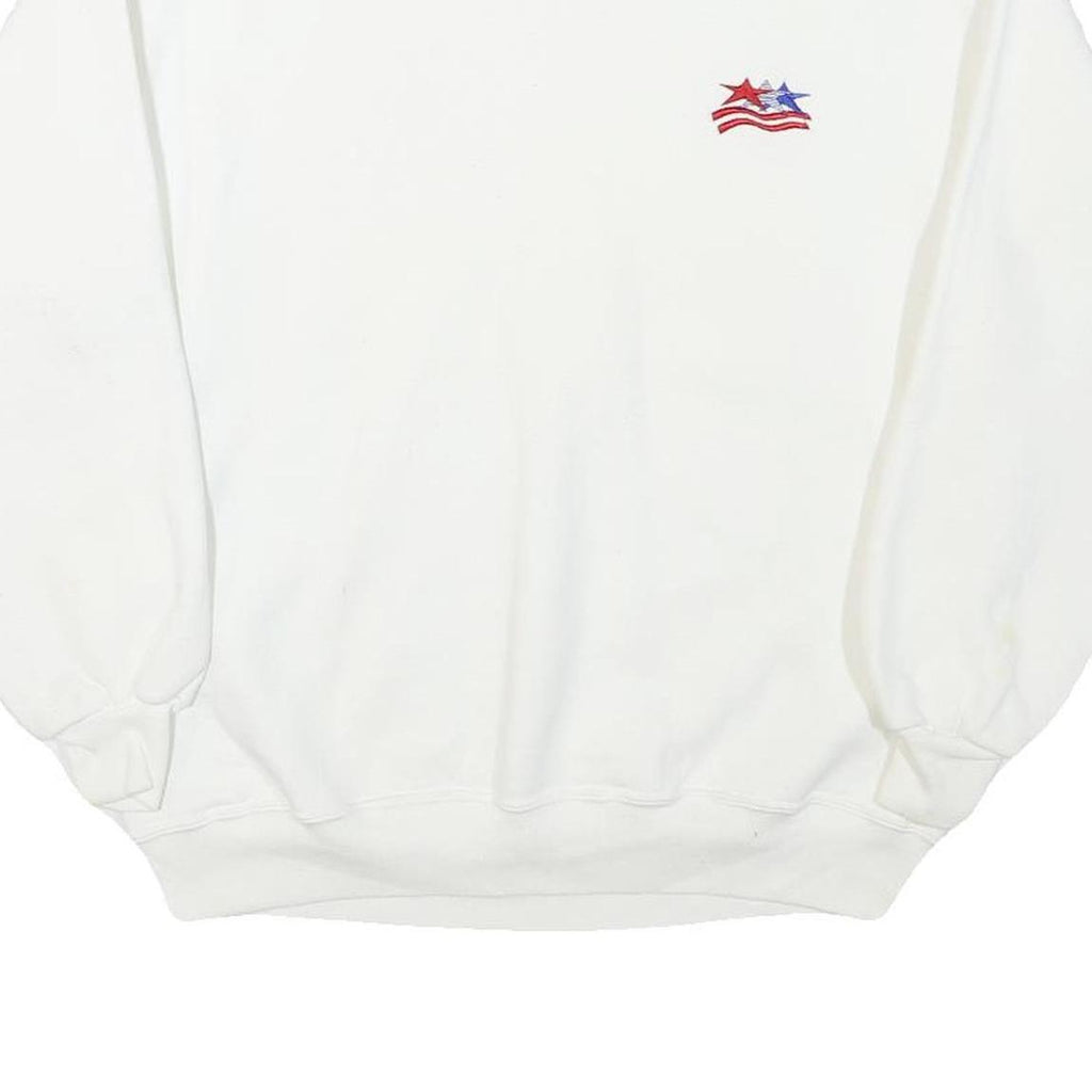 JERZEES Mens White Red & Blue Star Graphic Crew Neck L Sweatshirt Cotton Blend