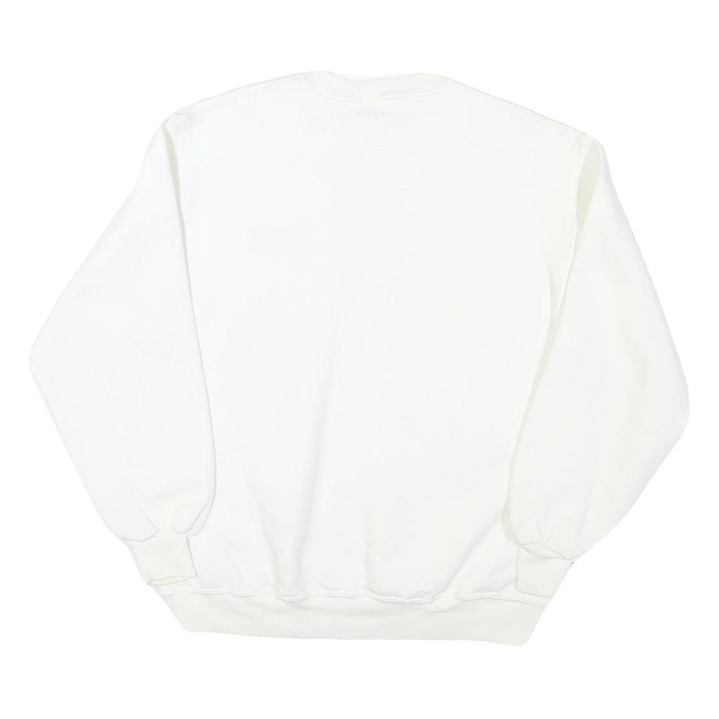 JERZEES Mens White Red & Blue Star Graphic Crew Neck L Sweatshirt Cotton Blend