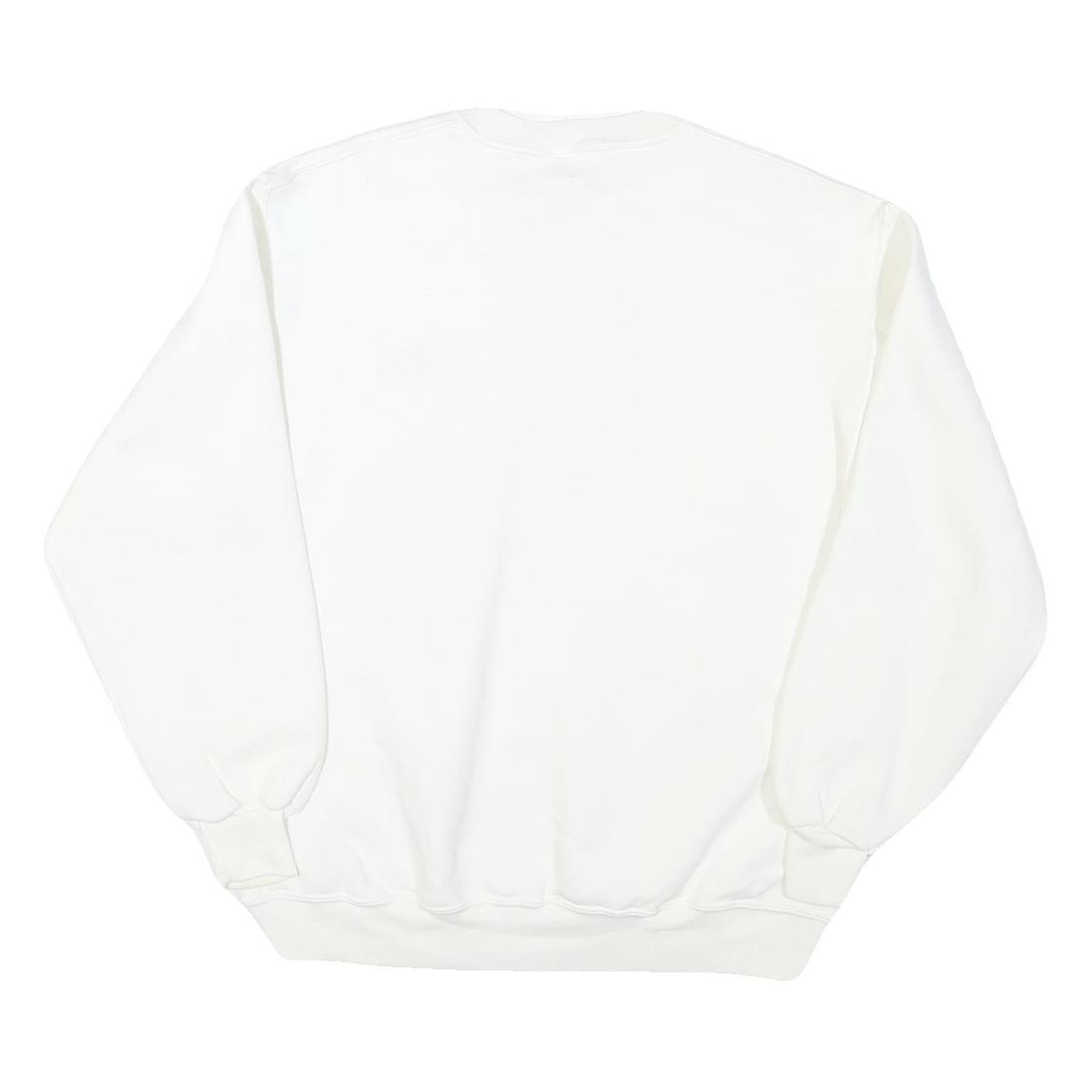 JERZEES Mens White Red & Blue Star Graphic Crew Neck L Sweatshirt Cotton Blend