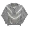 Womens Grey & Cream Striped Sweatshirt Collared L Cotton Blend Casual Pullover