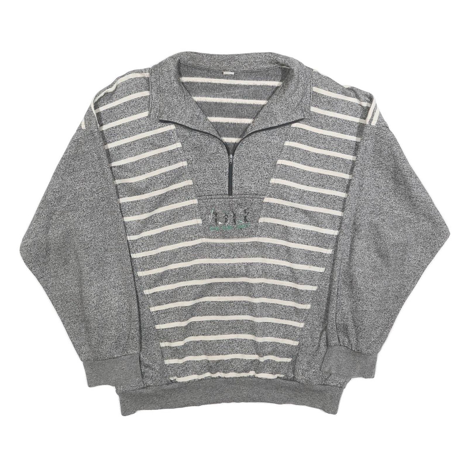 Womens Grey & Cream Striped Sweatshirt Collared L Cotton Blend Casual Pullover