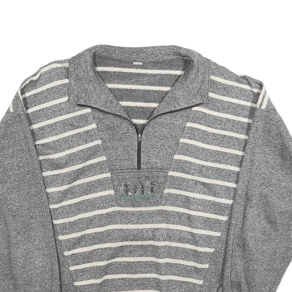 Womens Grey & Cream Striped Sweatshirt Collared L Cotton Blend Casual Pullover