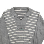 Womens Grey & Cream Striped Sweatshirt Collared L Cotton Blend Casual Pullover