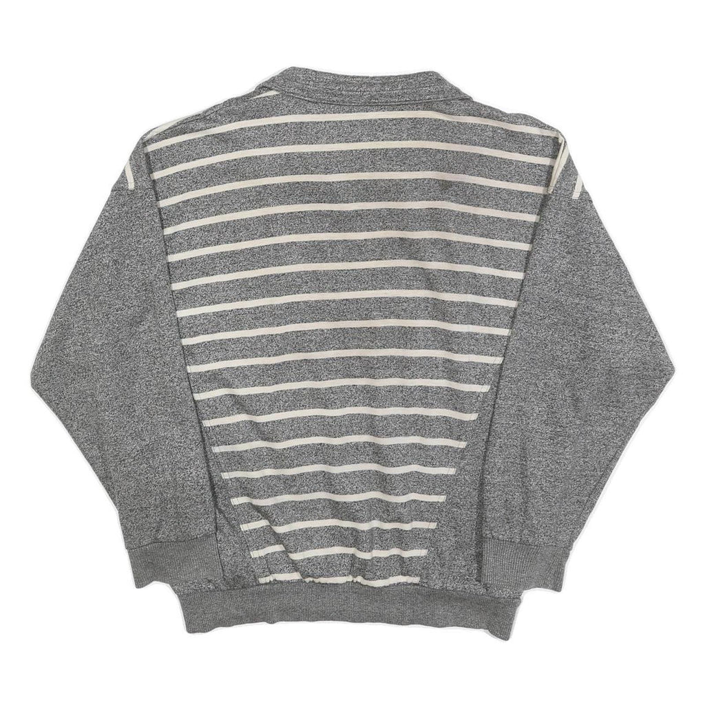 Womens Grey & Cream Striped Sweatshirt Collared L Cotton Blend Casual Pullover