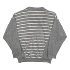 Womens Grey & Cream Striped Sweatshirt Collared L Cotton Blend Casual Pullover
