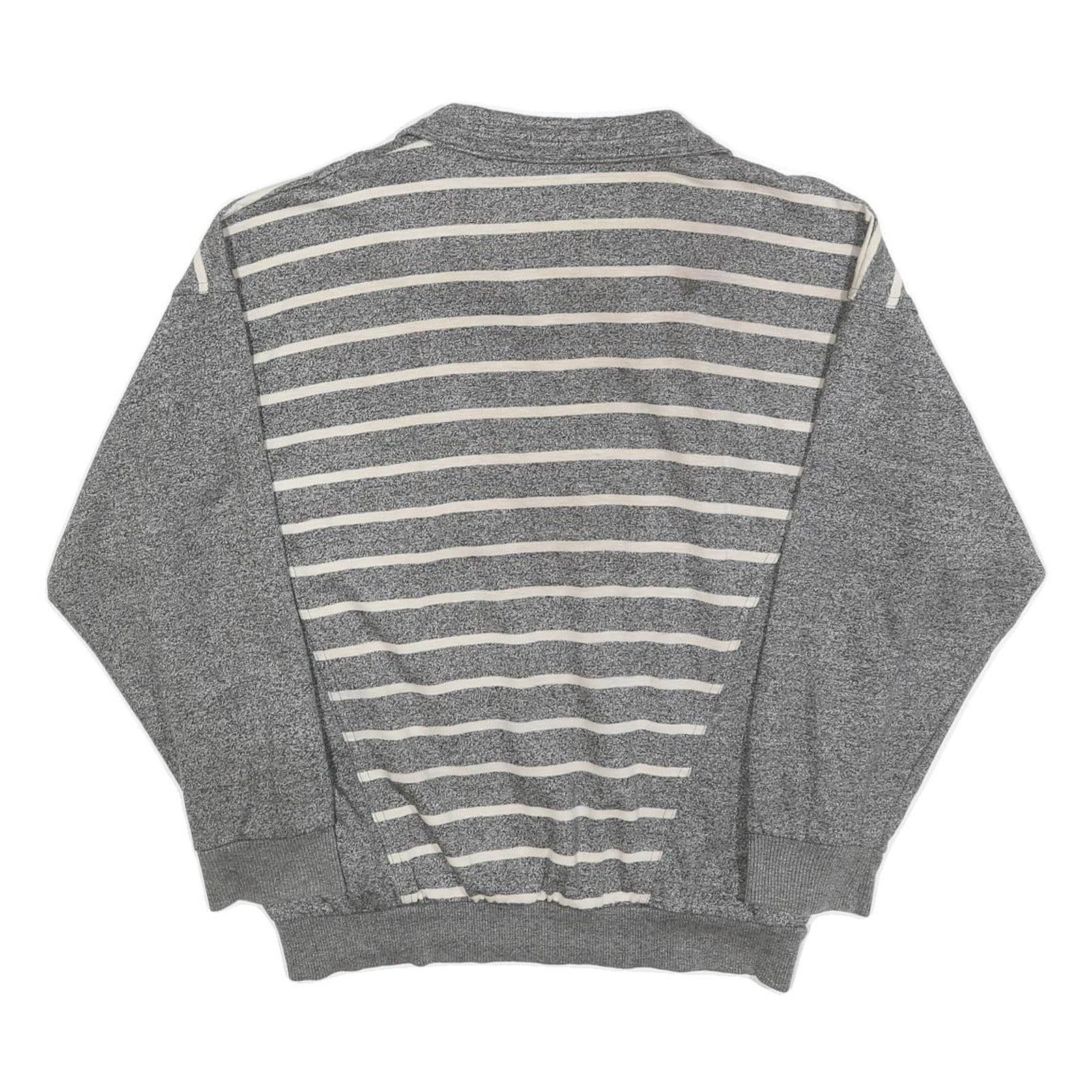 Womens Grey & Cream Striped Sweatshirt Collared L Cotton Blend Casual Pullover