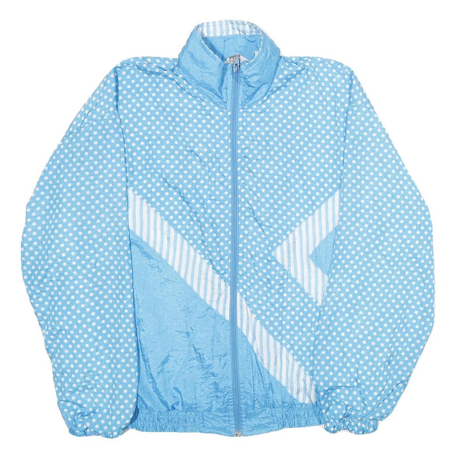 BLAIR BOUTIQUE Womens Blue & White Polka Dot Zip Jacket M Nylon Lightweight