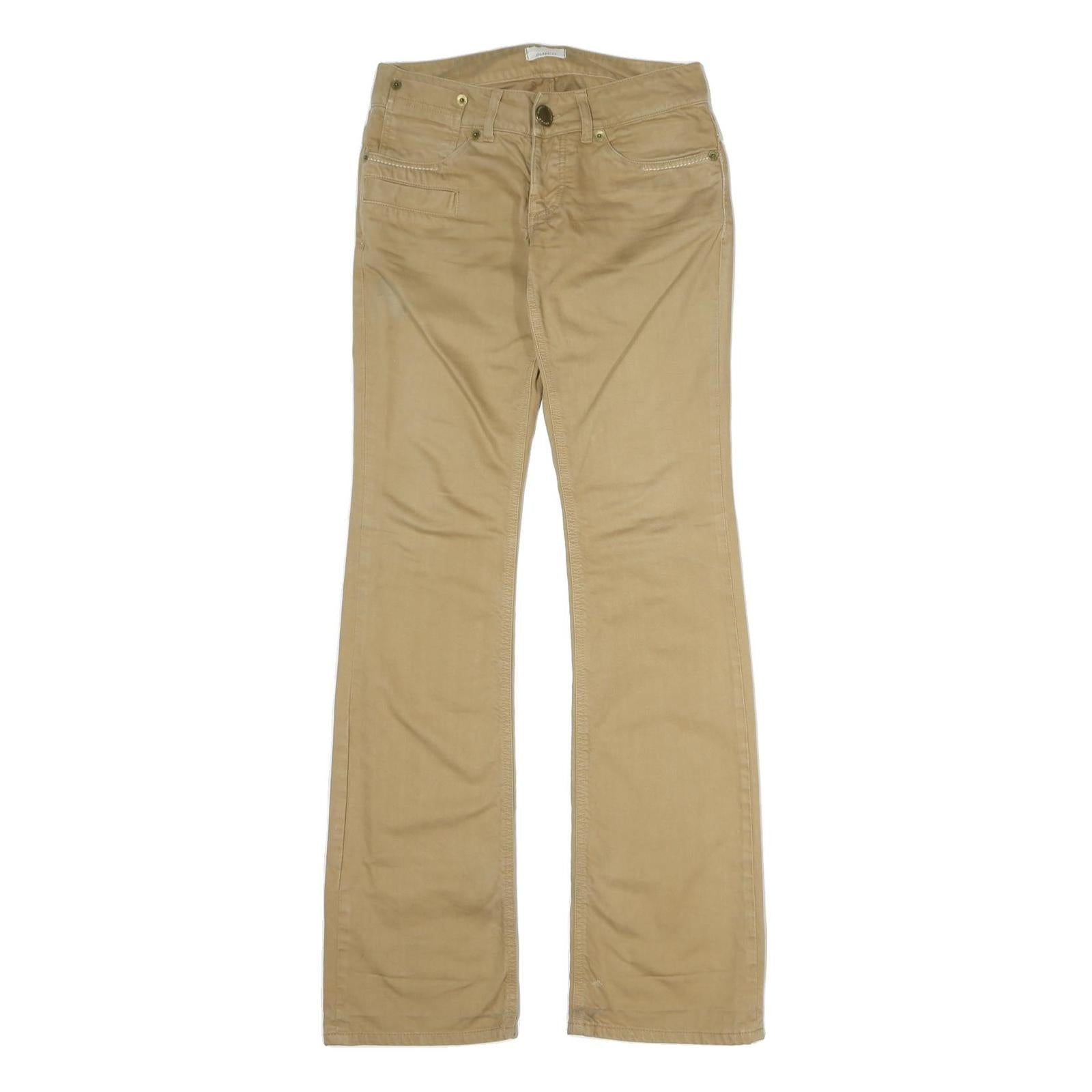 PINKO Womens Cotton Beige Regular Flared Trousers W28 L34 Stylish Zip Closure