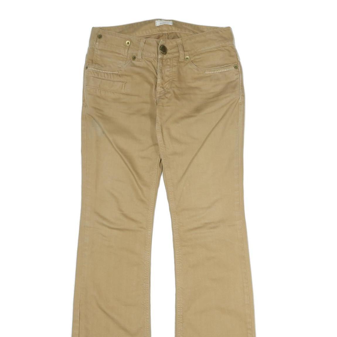 PINKO Womens Cotton Beige Regular Flared Trousers W28 L34 Stylish Zip Closure