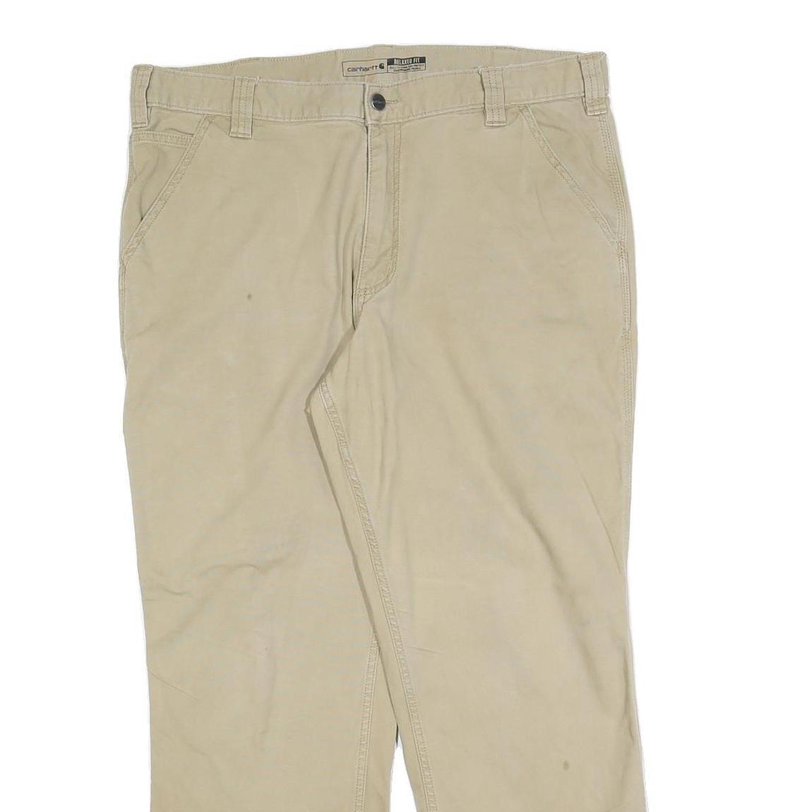 CARHARTT Mens Cotton Blend Beige Relaxed Straight Trousers W38 L30 Workwear Zip