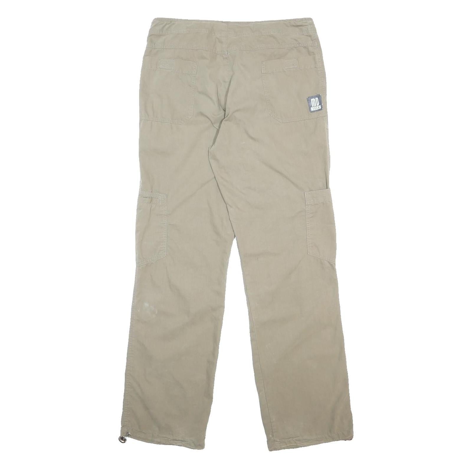 MAX DRIVE Womens Cotton Blend Beige Relaxed Straight Trousers W32 L32 Casual Zip