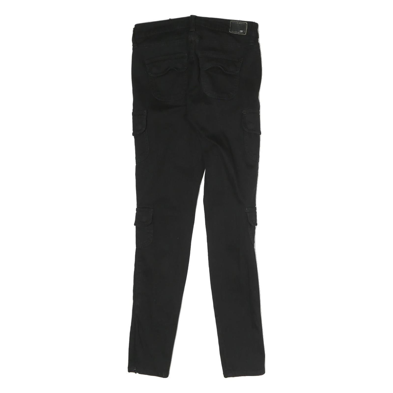 GUESS JEANS Mens Black Cotton Slim Skinny Trousers W25 L26 Cargo Pocket Zip