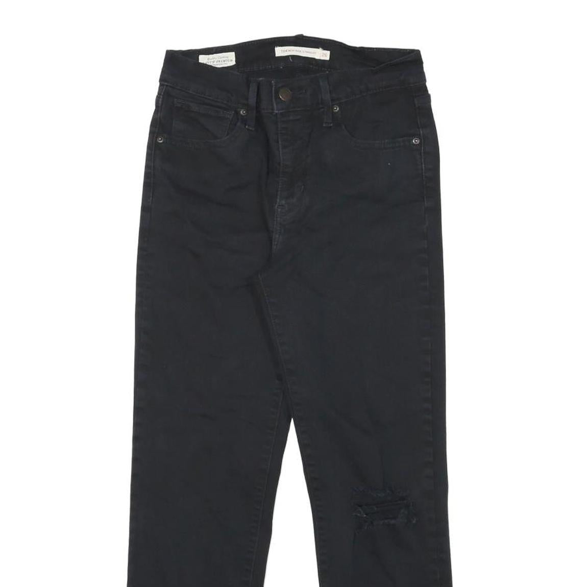 LEVI'S 724 Womens Jeans Black Slim Straight Denim Raw W26 L24 Distressed