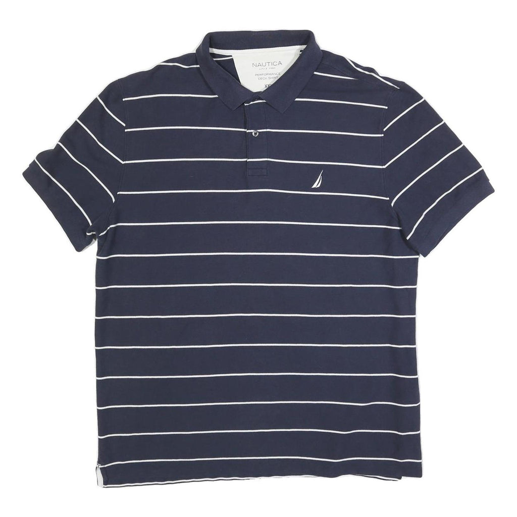 NAUTICA Mens Navy Blue & White Striped Short Sleeve Polo Shirt 2XL Cotton Blend