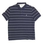 NAUTICA Mens Navy Blue & White Striped Short Sleeve Polo Shirt 2XL Cotton Blend