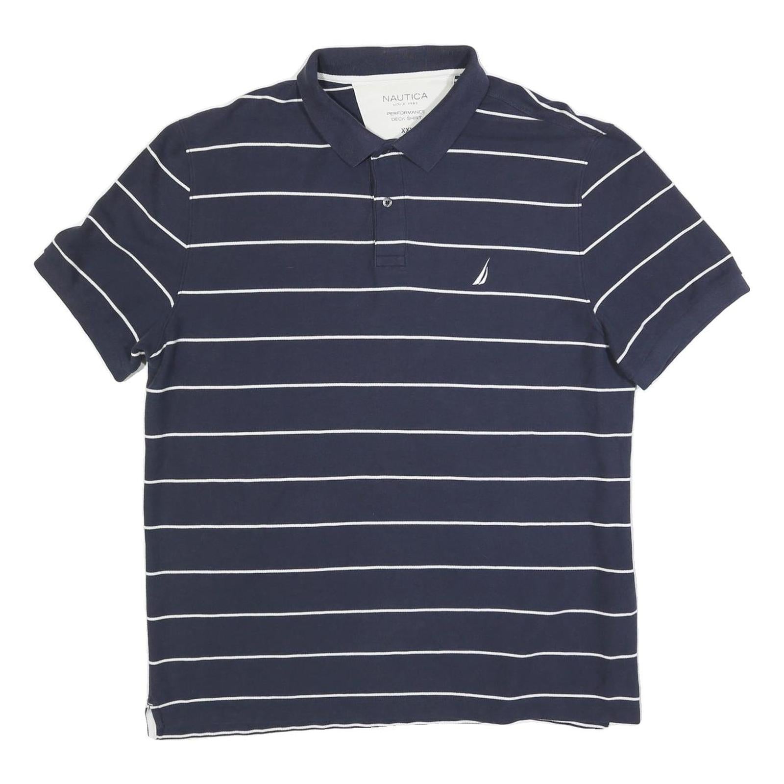 NAUTICA Mens Navy Blue & White Striped Short Sleeve Polo Shirt 2XL Cotton Blend