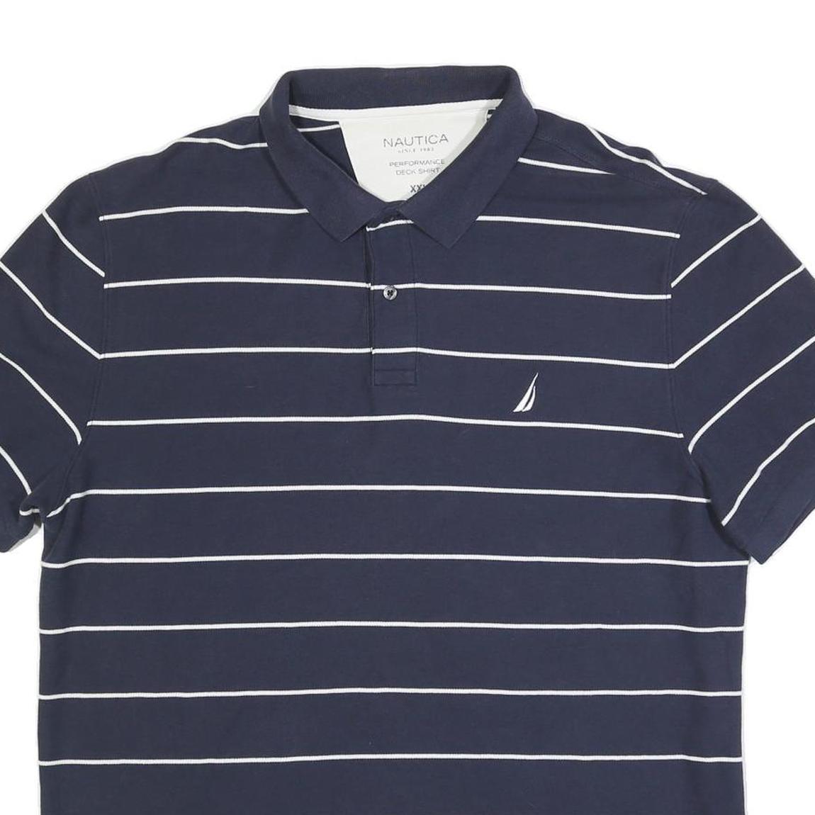 NAUTICA Mens Navy Blue & White Striped Short Sleeve Polo Shirt 2XL Cotton Blend