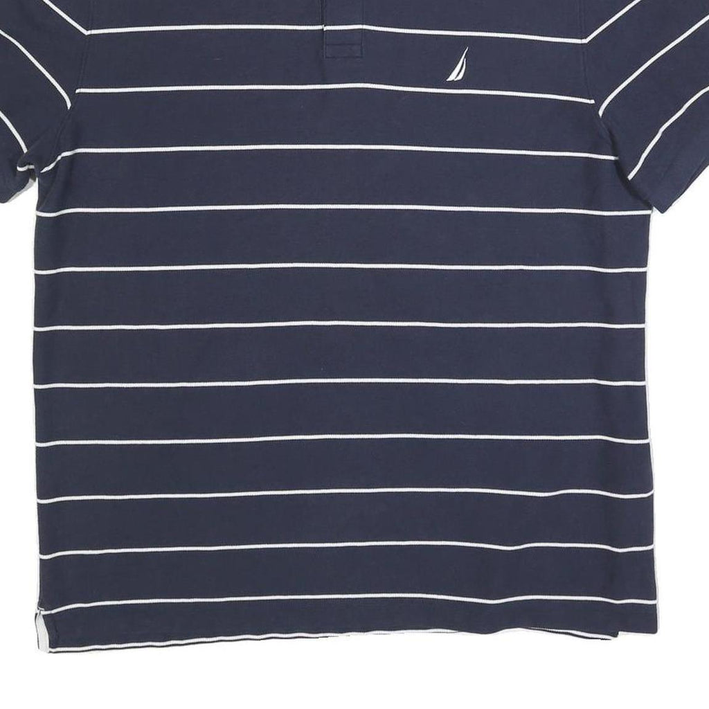 NAUTICA Mens Navy Blue & White Striped Short Sleeve Polo Shirt 2XL Cotton Blend