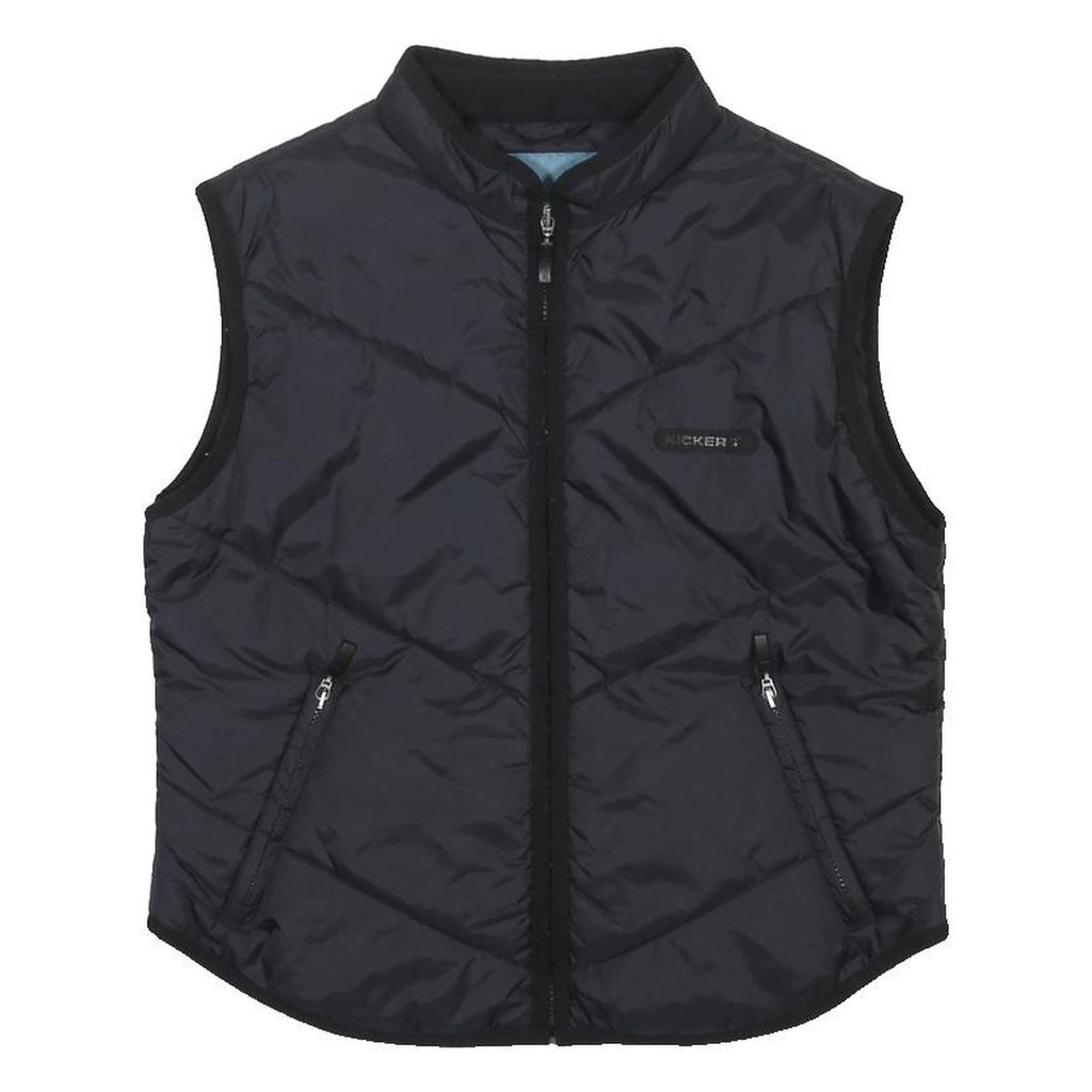 KICKERS Boys Black Nylon Quilted Jacket 16Y Sleeveless Zip Outdoor Vest